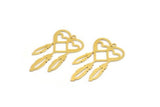 Brass Heart Charm, 12 Raw Brass Heart And Wings Charms With 1 Hole (39x21x0.60mm) A4659