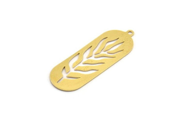 Brass Leaf Charm, 6 Raw Brass Oval Leaf Charms With 1 Loop, Charm Pendants (15x42x0.60mm) A4692