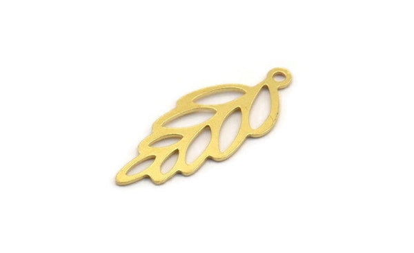 Brass Leaf Charm, 24 Raw Brass Leaf Charms With 1 Loop, Charm Pendants (26x10x0.60mm) A4774