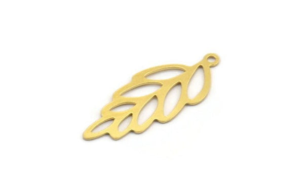 Brass Leaf Charm, 24 Raw Brass Leaf Charms With 1 Loop, Charm Pendants (32x12x0.60mm) A4775