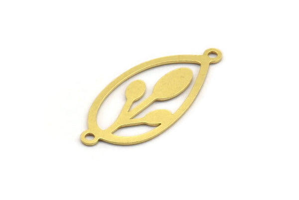 Brass Marquise Charm, 12 Raw Brass Marquise Charms With 2 Loops, Brass Connectors (28x13x0.60mm) A4737