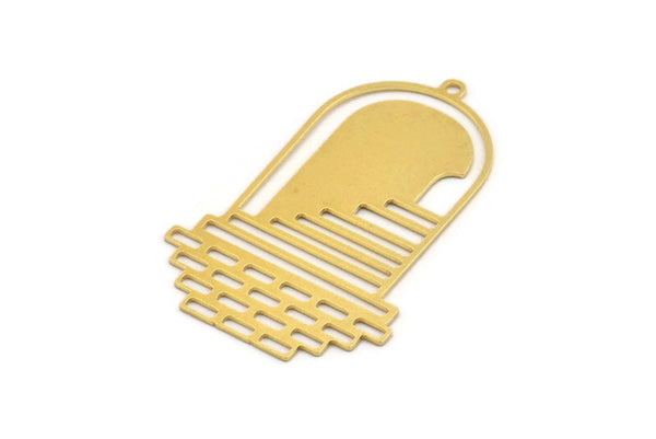 Brass Door Charm, 4 Raw Brass Door And Stairs Shaped Charms With 1 Loop, Charm Pendants, Findings (46x29x0.60mm) A5228