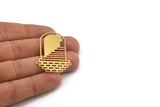Brass Door Charm, 4 Raw Brass Door And Stairs Shaped Charms With 1 Loop, Charm Pendants, Findings (46x29x0.60mm) A5228