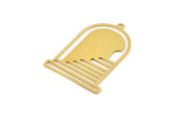 Brass Door Charm, 4 Raw Brass Door And Stairs Shaped Charms With 1 Loop, Charm Pendants, Findings (36x26x0.60mm) A5229