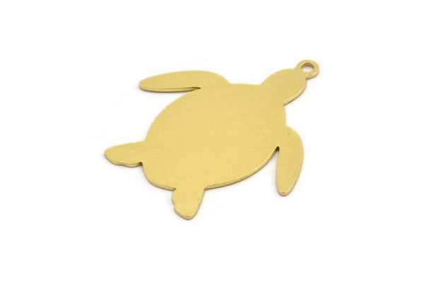 Brass Turtle Charm, 6 Raw Brass Turtle Shaped Charms With 1 Loop, Earring Charm Findings (31.5x28x0.60mm) A5213