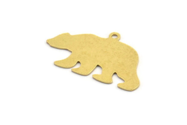 Brass Bear Charm, 6 Raw Brass Bear Shaped Charms With 1 Loop, Earring Charm Findings (17x30x0.60mm) A5211