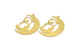 Brass Bear Charm, 6 Raw Brass Panda Bear And Crescent Moon Shaped Charms With 1 Loop, Earring Charm Findings (32x23x0.60mm) A5221