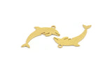 Brass Dolphin Charm, 24 Raw Brass Dolphin Shaped Charms With 1 Loop, Earring Charm Findings (25.5x14x0.60mm) A5216