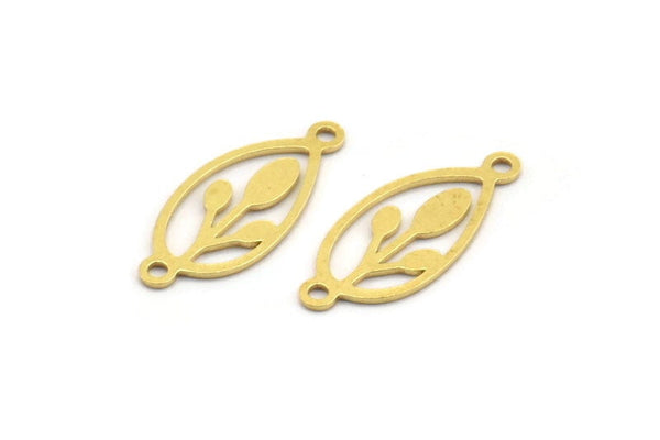 Brass Marquise Charm, 50 Raw Brass Marquise Charms With 2 Loops, Brass Connectors (20x8x0.60mm) A4740