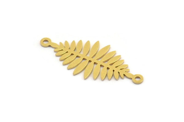 Brass Leaf Charm, 12 Raw Brass Acacia Leaf Charms With 2 Loops, Findings, Bracelet Parts, Connectors (29x13x0.60mm) A4780