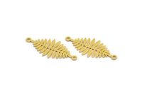 Brass Leaf Charm, 12 Raw Brass Acacia Leaf Charms With 2 Loops, Findings, Bracelet Parts, Connectors (29x13x0.60mm) A4780