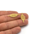 Brass Leaf Charm, 12 Raw Brass Acacia Leaf Charms With 2 Loops, Findings, Bracelet Parts, Connectors (29x13x0.60mm) A4780