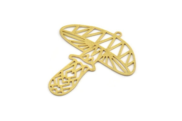 Brass Mushroom Charm, 4 Raw Brass Mushroom Charms With 1 Loop, Charm Pendants (44x40x0.60mm) A4767