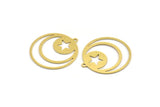 Brass Round Charm, 10 Raw Brass Crescent Moon And Star Patterned Round Shape Charms With 1 Loop, Charm Pendants (28x26x0.60mm) A4717