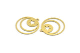 Brass Round Charm, 12 Raw Brass Crescent Moon And Star Patterned Round Shape Charms With 1 Loop, Charm Pendants (22x20x0.60mm) A4725