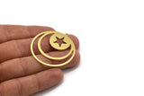 Brass Round Charm, 4 Raw Brass Crescent Moon And Star Patterned Round Shape Charms With 1 Loop, Charm Pendants (44x41x0.60mm) A4716