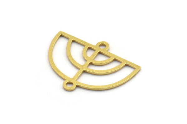 Brass D Shaped Charm, 50 Raw Brass D Shaped Charms With 2 Loops, Connector Findings, Necklace Parts (15x20x0.60mm) A4663