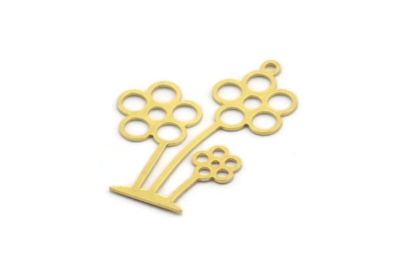 Brass Flower Charm, 12 Raw Brass Flower Shape Charms With 1 Loop, Charm Pendants (34x24x0.60mm) A4751