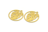 Brass Round Charm, 8 Raw Brass Monstera Leaf Patterned Round Shape Charms With 1 Loop, Charm Pendants (25x23x0.60mm) A4713