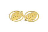 Brass Round Charm, 8 Raw Brass Monstera Leaf Patterned Round Shape Charms With 1 Loop, Charm Pendants (25x23x0.60mm) A4713