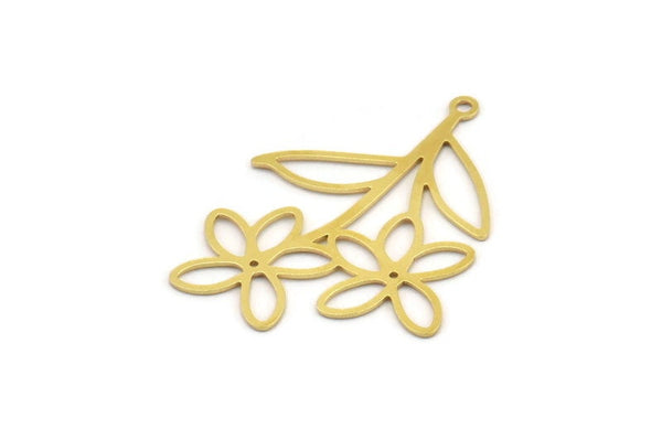 Brass Flower Charm, 12 Raw Brass Flower Shape Charms With 1 Loop, Charm Pendants (37x27x0.60mm) A4813