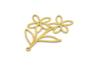 Brass Flower Charm, 12 Raw Brass Flower Shape Charms With 1 Loop, Charm Pendants (37x27x0.60mm) A4813