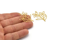 Brass Flower Charm, 12 Raw Brass Flower Shape Charms With 1 Loop, Charm Pendants (37x27x0.60mm) A4800