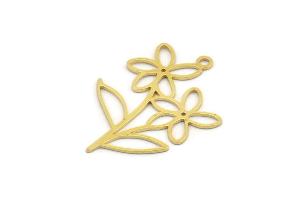 Brass Flower Charm, 24 Raw Brass Flower Shape Charms With 1 Loop, Charm Pendants (29x21x0.60mm) A4809