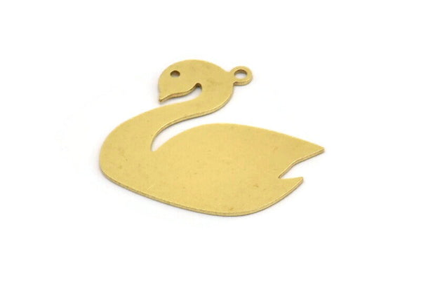 Brass Swan Charm, 6 Raw Brass Swan Shaped Charms With 1 Loop (24x25x0.60mm) A5239