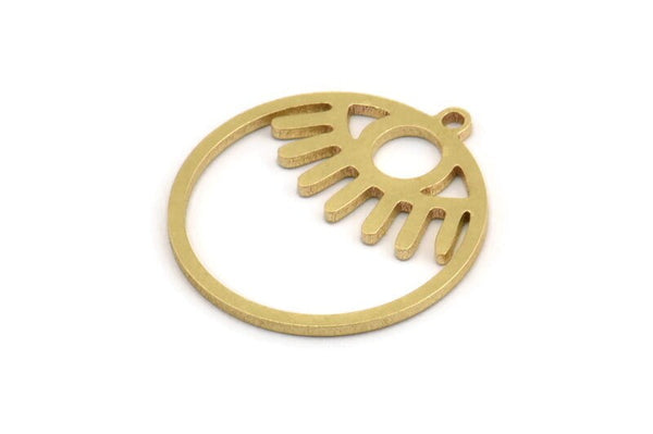 Brass Eye Charm, 10 Raw Brass Eye Patterned Round Shaped Charms With 1 Loop, Earring Charm Findings (26x24x1mm) A5242