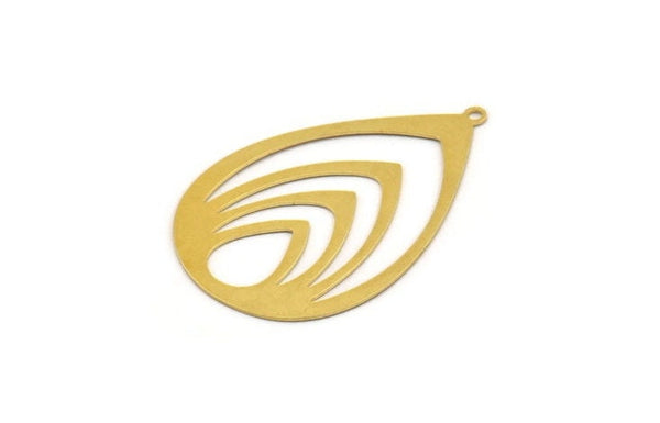 Brass Drop Charm, 4 Raw Brass Drop Charms With 1 Loop, Earrings, Findings (51x34x0.60mm) A4959