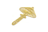 Brass Mushroom Charm, 8 Raw Brass Mushroom Charms With 1 Loop, Charm Pendants (44x28x0.60mm) A4808
