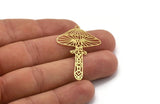 Brass Mushroom Charm, 8 Raw Brass Mushroom Charms With 1 Loop, Charm Pendants (44x28x0.60mm) A4808