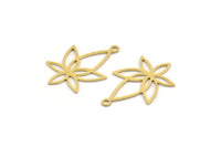 Brass Flower Charm, 24 Raw Brass Flower Charms With 2 Loops, Brass Connectors (26x17x0.60mm) A4854
