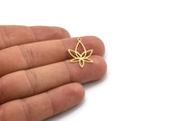 Brass Flower Charm, 24 Raw Brass Flower Charms With 2 Loops, Brass Connectors (26x17x0.60mm) A4854