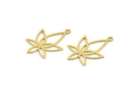 Brass Flower Charm, 24 Raw Brass Flower Charms With 2 Loops, Brass Connectors (26x17x0.60mm) A4854
