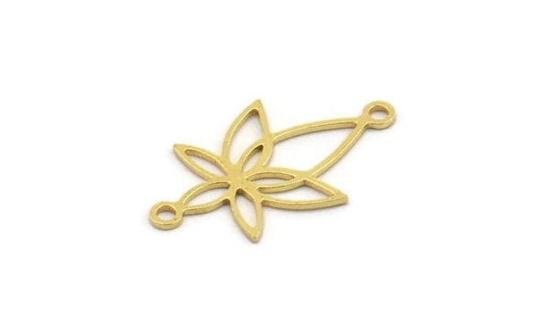 Brass Flower Charm, 24 Raw Brass Flower Charms With 2 Loops, Brass Connectors (24x14x0.60mm) A4852