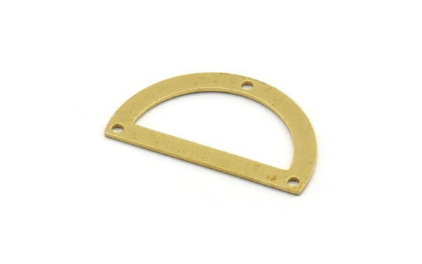Semi Circle Charm, 8 Raw Brass Half Moon Connectors With 3 Holes (33x19x0.80mm) A4846