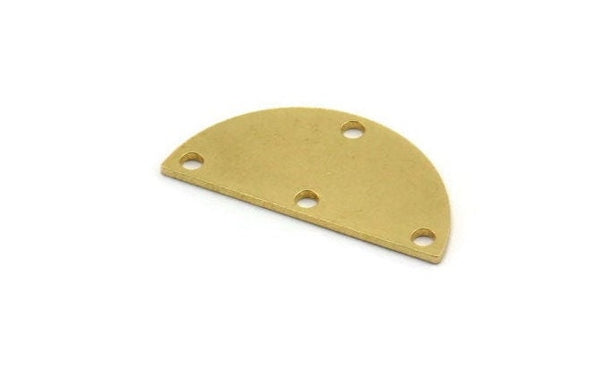 Semi Circle Charm, 8 Raw Brass Half Moon Charms With 4 Holes, Stamping Blanks (26x12x0.80mm) A4830