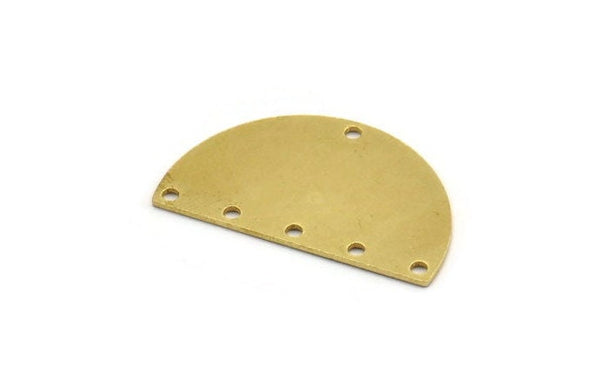 Semi Circle Charm, 4 Raw Brass Half Moon Charms With 6 Holes, Stamping Blanks (33x20x0.80mm) A4837