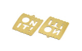 Brass Written Charm, 4 Raw Brass ON IT! Written Charms With 1 Loop, Charm Pendants (28x32x0.60mm) A5258