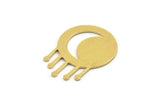 Brass Round Charm, 12 Raw Brass Crescent Moon Patterned Round Shaped Charms With 1 Loop, Charm Pendants (22.5x15x0.60mm) A4869