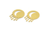 Brass Round Charm, 12 Raw Brass Crescent Moon Patterned Round Shaped Charms With 1 Loop, Charm Pendants (22.5x15x0.60mm) A4869