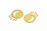Brass Round Charm, 12 Raw Brass Crescent Moon Patterned Round Shaped Charms With 1 Loop, Charm Pendants (22.5x15x0.60mm) A4869