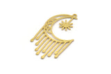 Brass Moon Charm, 6 Raw Brass Crescent Moon And Star Shaped Charms With 1 Loop, Charm Findings (44x24x0.60mm) A4782