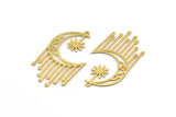 Brass Moon Charm, 6 Raw Brass Crescent Moon And Star Shaped Charms With 1 Loop, Charm Findings (44x24x0.60mm) A4782