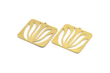 Brass Rectangle Charm, 4 Raw Brass Flower Patterned Rectangle Shaped Charms With 1 Loop, Findings (32x32x0.60mm) A4933