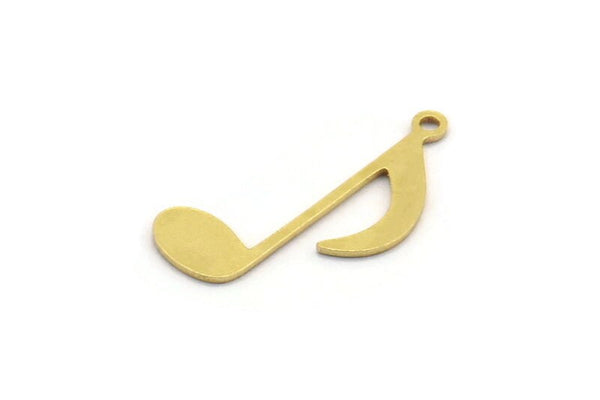 Brass Eighth Note Charm, 24 Raw Brass Eighth Note Shaped Charms With 1 Loop, Pendants, Earring Findings (20x8x0.60mm) A4888