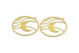 Brass Round Charm, 6 Raw Brass Crescent Moon Patterned Round Shaped Charms With 1 Loop, Earring Findings (39.5x37x0.60mm) A4876