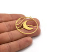 Brass Round Charm, 6 Raw Brass Crescent Moon Patterned Round Shaped Charms With 1 Loop, Earring Findings (39.5x37x0.60mm) A4876